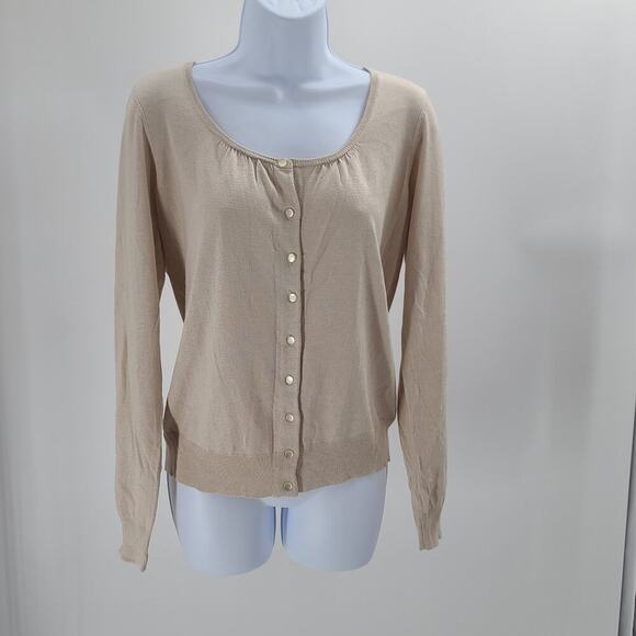 Luxe the Limited women's Silk cardigan sweater size Large Beige Office Chic - Picture 1 of 6
